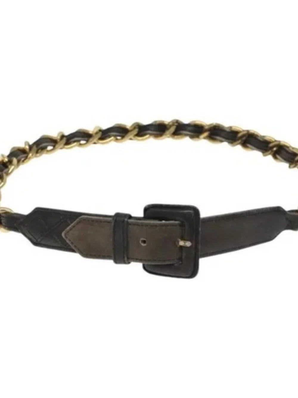 CHANEL Chain Belt metal Lamb Skin Black Gold CC Auth MY480